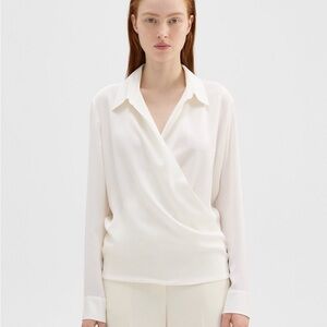 Theory Wrap-Front 100% Silk Long-Sleeve Blouse: Size Medium